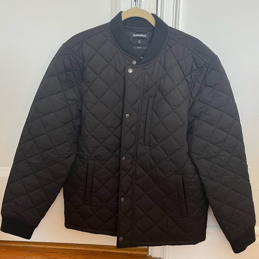Bonobos Quilted Bomber Jacket Slim Fit in Black Size L (RL)